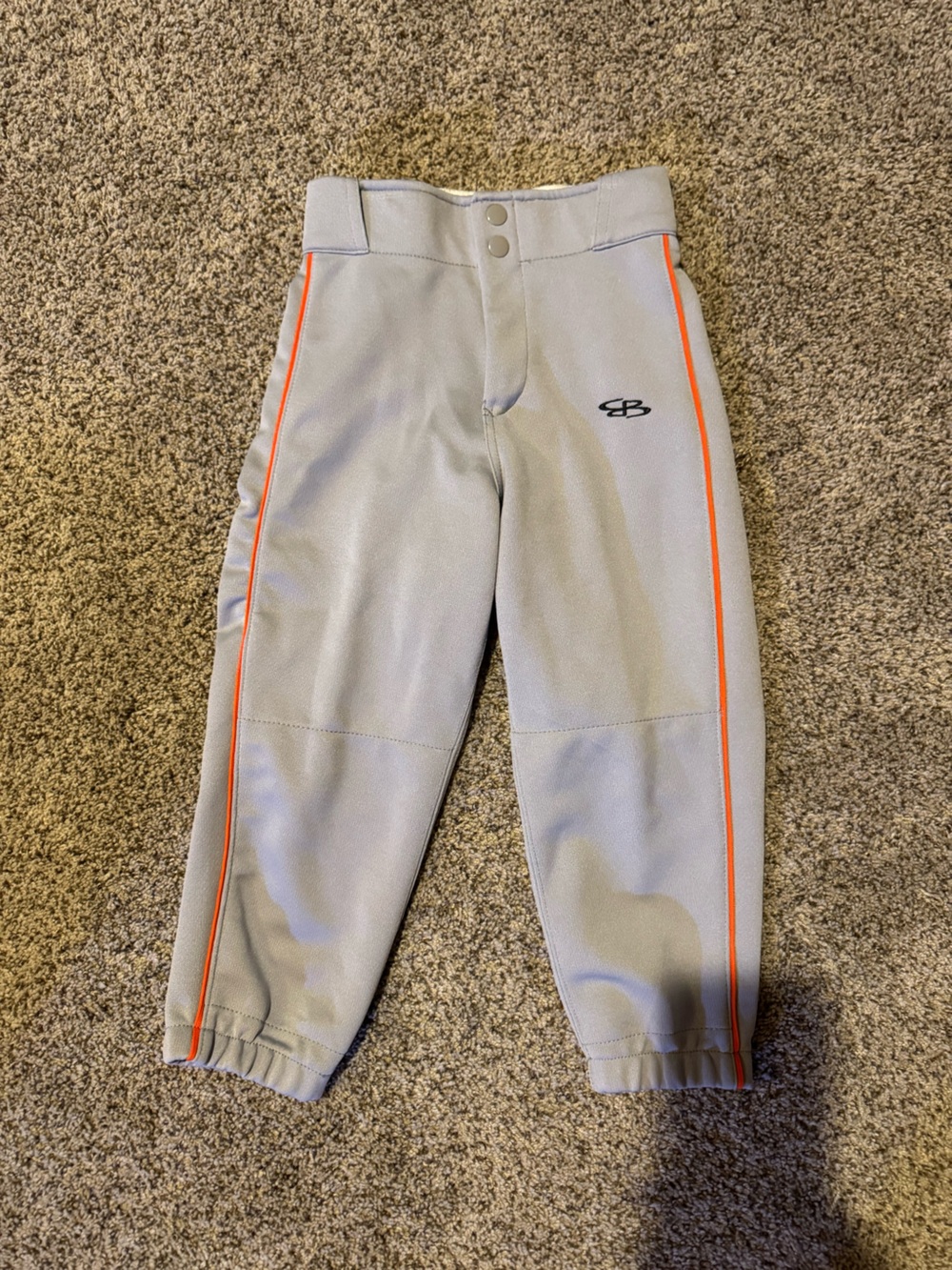 Kids Light Gray Baseball/Softball Pantswith Orange Trim